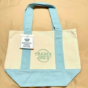Trader Joe’s mini pastel canvas tote bag baby blue / light blue